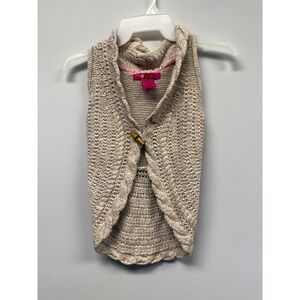 Shrinking Violet Girls Oatmeal Cable Knit Toggle Sweater Vest Beige Size M 5-6